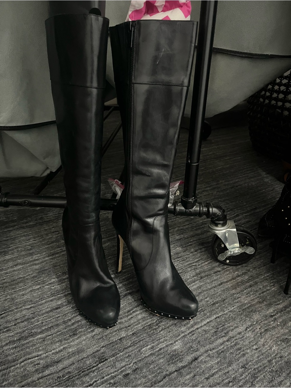 Michael Kors Black Leather Over-the-Knee Stiletto Boots